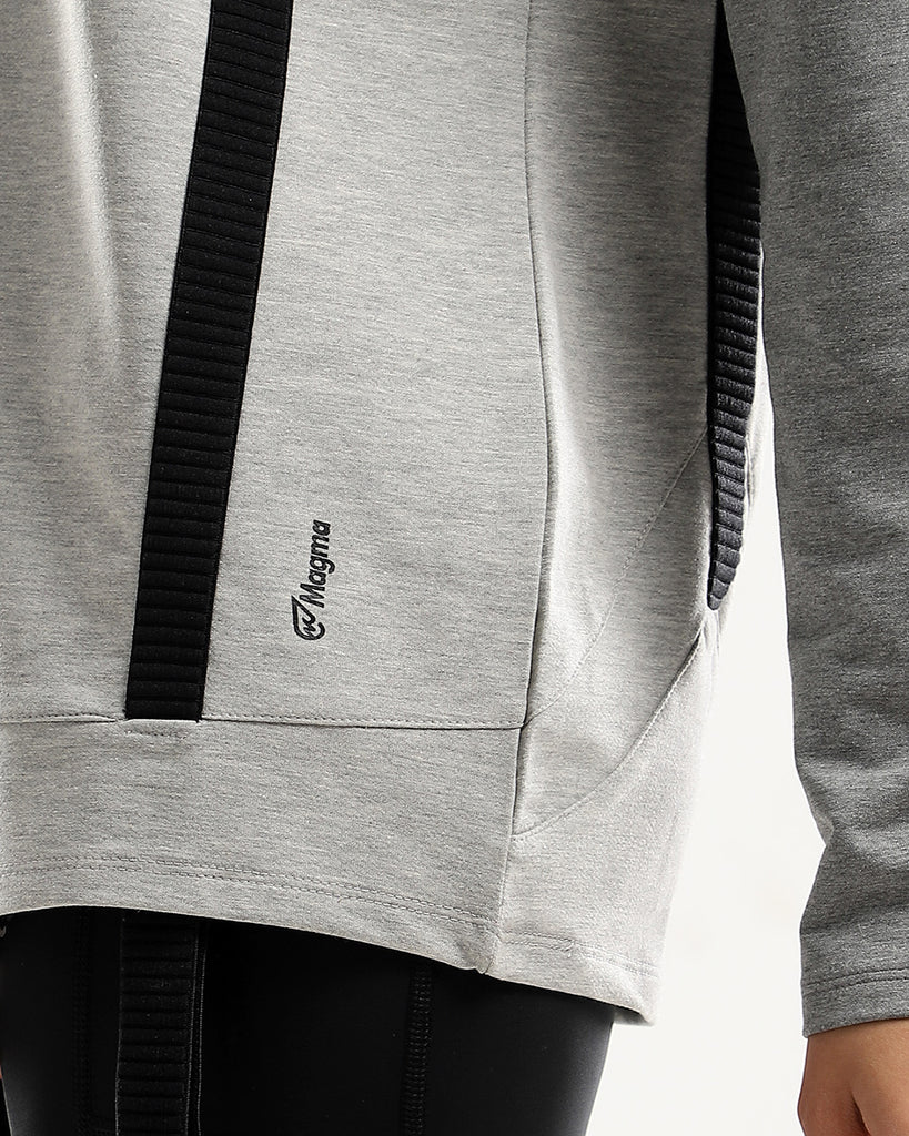 Front Patched Black Line Heather Grey Sportive Hoodie