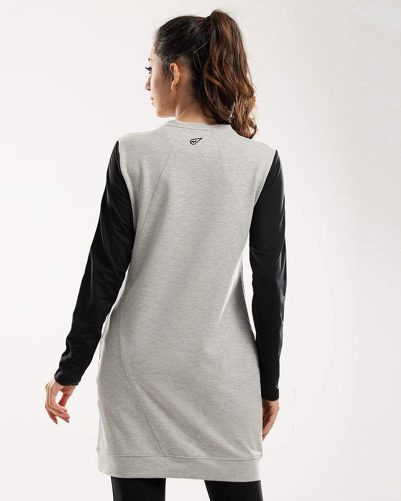 Black Sleeves Slip On Heather Grey Bi-Tone Long Sweatshirt