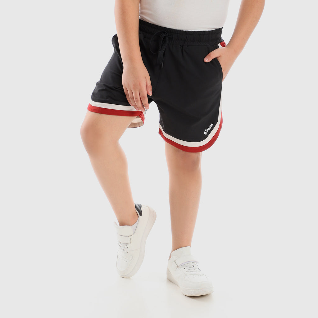 Boys Tri-Tone Comfy Slip On Sportive Shorts - Black, White & Red