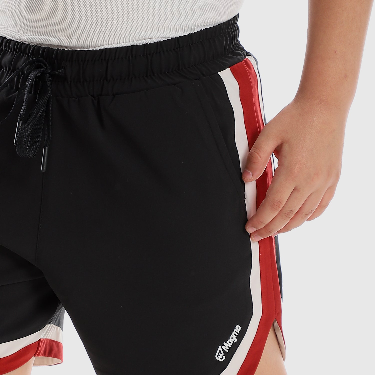 Boys Tri-Tone Comfy Slip On Sportive Shorts - Black, White & Red