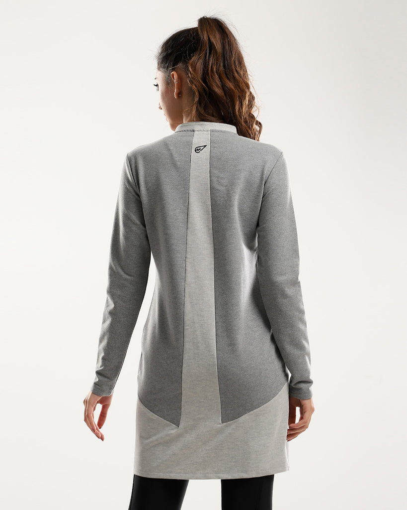 Heather Grey Shades Zipped Long Sweatshirt With Front Pockets