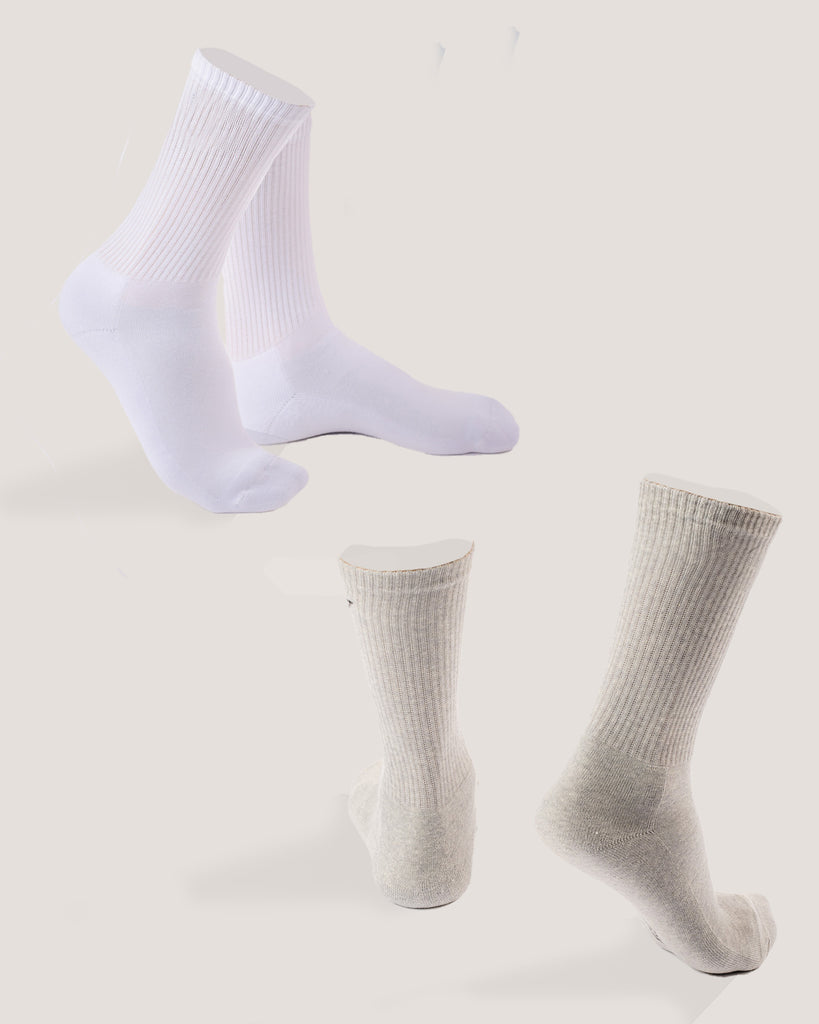 White & Grey Mid Cut Crew Socks 2 Pack